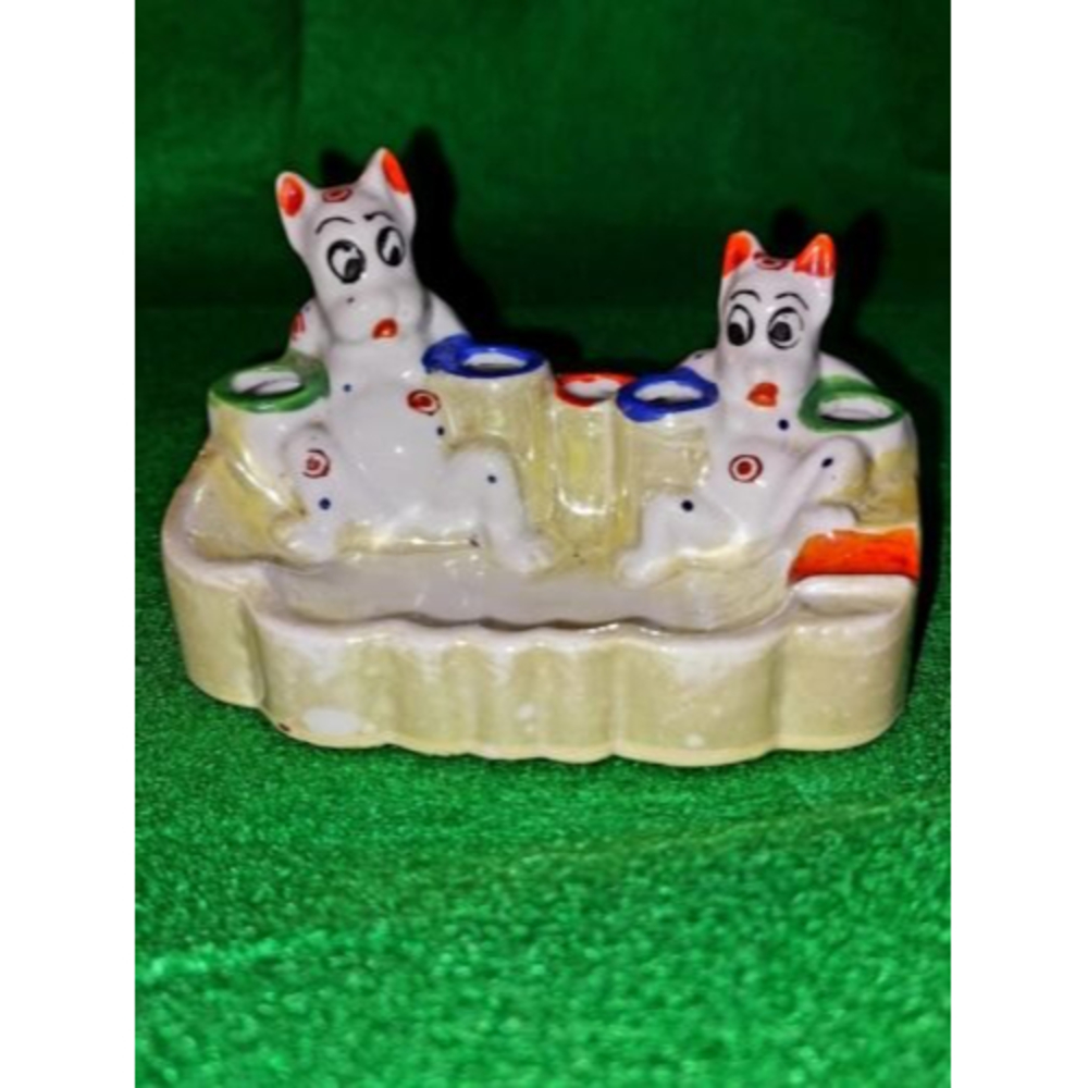 Vintage Lusterware Dogs Ash Tray Cigarette Holder Made in Japan